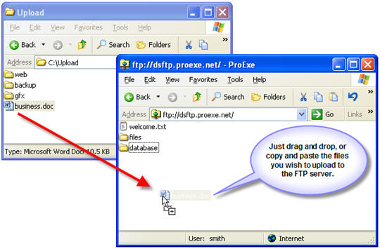 Drag and Drop files to the FTP server