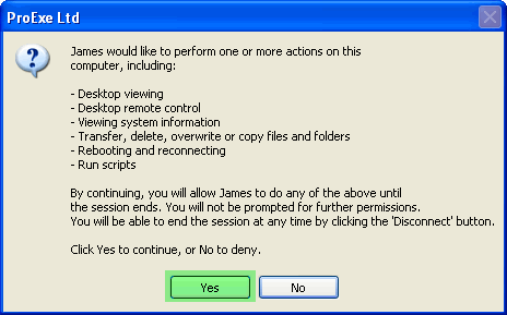 Confirm - Share Control of Computer